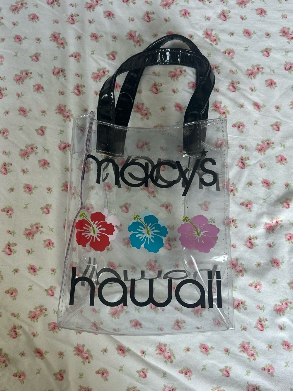 Macy's Hawaii Clear PVC Tote with Floral Accents Rare